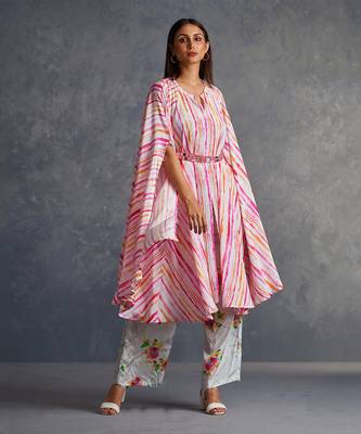Blossomm Pink Stripes Flared Kurta Set 3