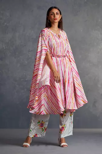Blossomm Pink Stripes Flared Kurta Set