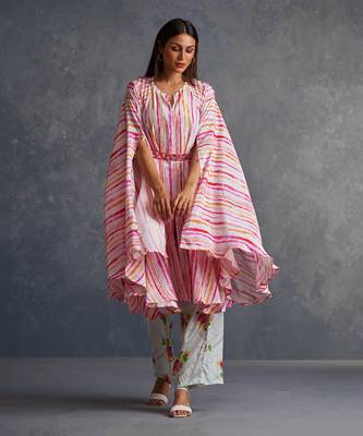 Blossomm Pink Stripes Flared Kurta Set 4