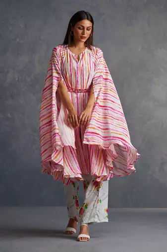 Blossomm Pink Stripes Flared Kurta Set
