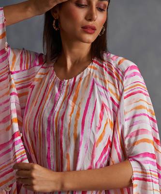 Blossomm Pink Stripes Flared Kurta Set 5