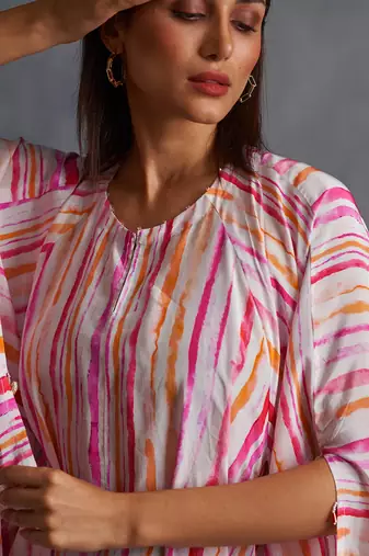 Blossomm Pink Stripes Flared Kurta Set