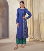 Tehzeeb Blue Paneled Kurta Set
