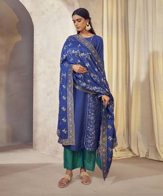 Tehzeeb Blue Paneled Kurta Set 2