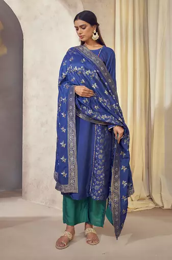 Tehzeeb Blue Paneled Kurta Set