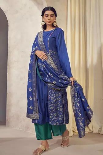 Tehzeeb Blue Paneled Kurta Set