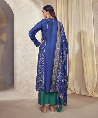 Tehzeeb Blue Paneled Kurta Set 5