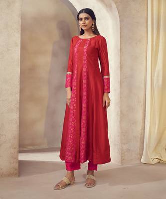 Tehzeeb Red Anarkali Set 1