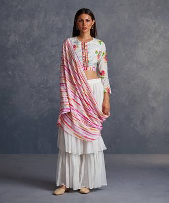 Blossom White Palazzo Saree 1