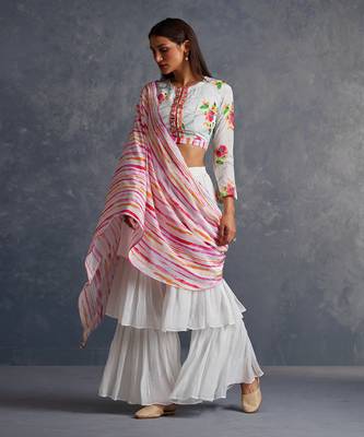 Blossom White Palazzo Saree 2
