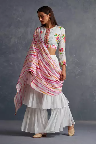 Blossom White Palazzo Saree