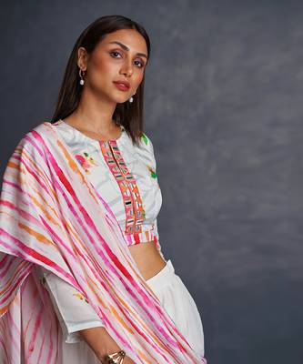 Blossom White Palazzo Saree 3