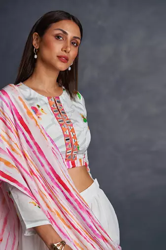 Blossom White Palazzo Saree