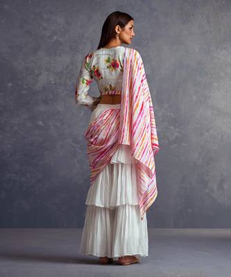 Blossom White Palazzo Saree 5