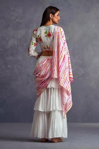 Blossom White Palazzo Saree