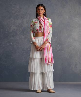 Blossom White Palazzo Saree 6