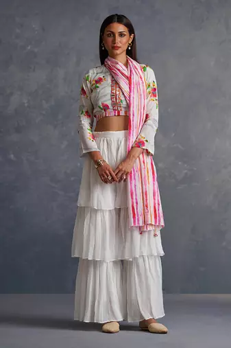 Blossom White Palazzo Saree