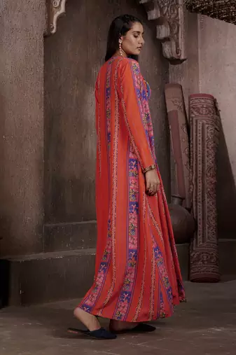 Red Aarya Drape Skirt And Jacket Set