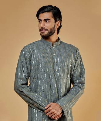 Grey Lucknowi Kurta Set 3