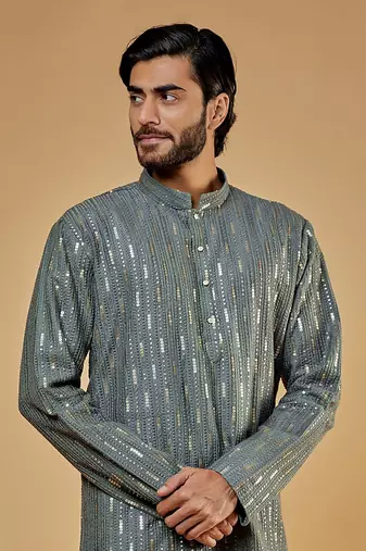 Grey Lucknowi Kurta Set
