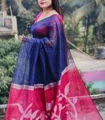 Blue woven cotton silk saree with blouse