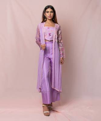 Adeena Lavender Silk Broad Pants And Top With Dupatta 1