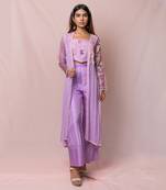 Adeena Lavender Silk Broad Pants And Top With Dupatta