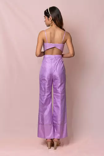 Adeena Lavender Silk Broad Pants And Top With Dupatta