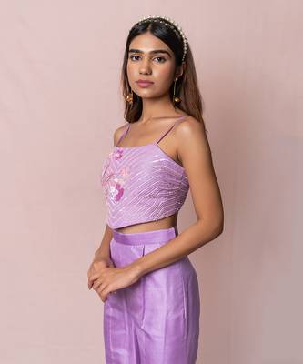 Adeena Lavender Silk Broad Pants And Top With Dupatta 3