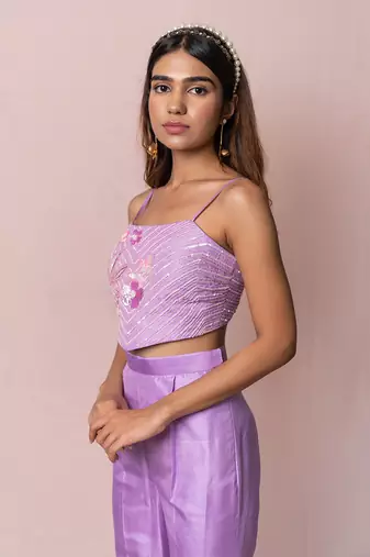 Adeena Lavender Silk Broad Pants And Top With Dupatta