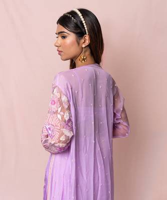 Adeena Lavender Silk Broad Pants And Top With Dupatta 4