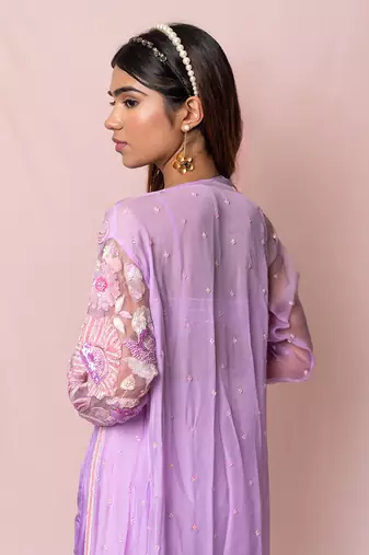 Adeena Lavender Silk Broad Pants And Top With Dupatta