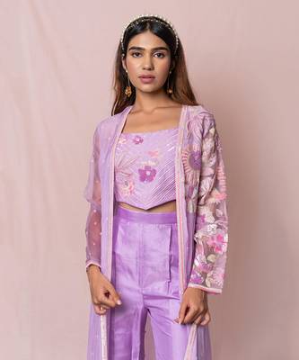 Adeena Lavender Silk Broad Pants And Top With Dupatta 5