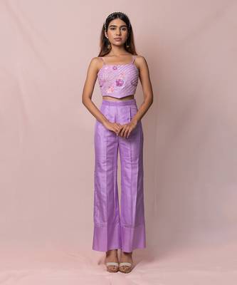 Adeena Lavender Silk Broad Pants And Top With Dupatta 6