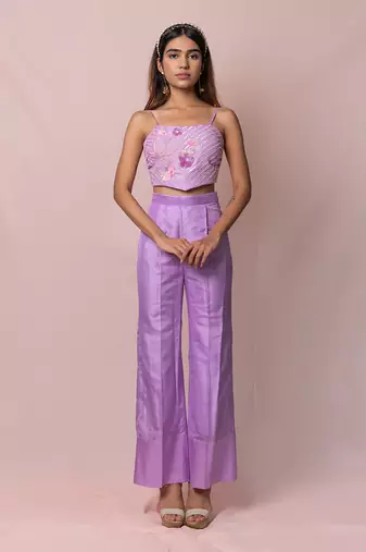 Adeena Lavender Silk Broad Pants And Top With Dupatta