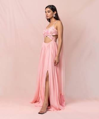 Evette Soft Pink Georgette Gown 4