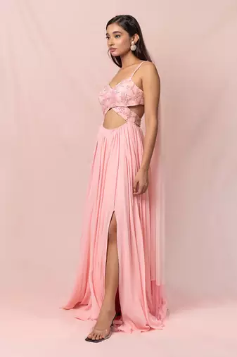 Evette Soft Pink Georgette Gown