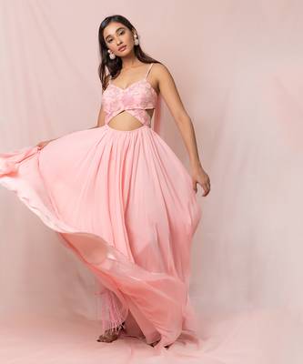Evette Soft Pink Georgette Gown 5