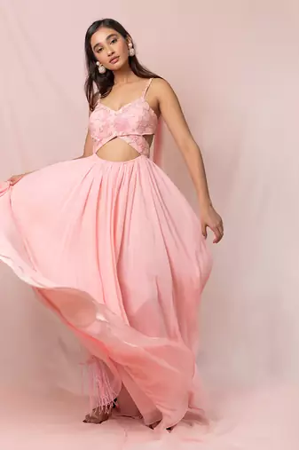 Evette Soft Pink Georgette Gown