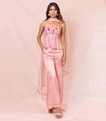 Arabelle Pink Satin Georgette Pants And Top With Dupatta