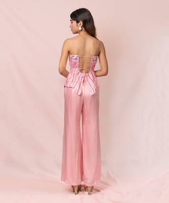 Arabelle Pink Satin Georgette Pants And Top With Dupatta 2