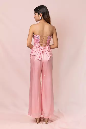 Arabelle Pink Satin Georgette Pants And Top With Dupatta