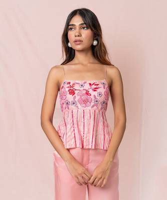 Arabelle Pink Satin Georgette Pants And Top With Dupatta 4