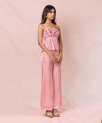Arabelle Pink Satin Georgette Pants And Top With Dupatta 5