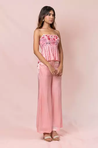 Arabelle Pink Satin Georgette Pants And Top With Dupatta
