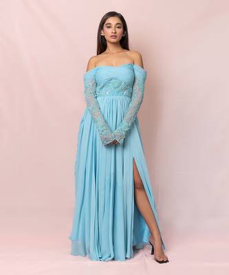 Liliane Sky Blue Off Shoulder Gown 1