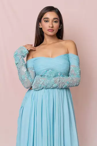 Liliane Sky Blue Off Shoulder Gown