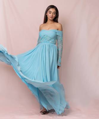 Liliane Sky Blue Off Shoulder Gown 4