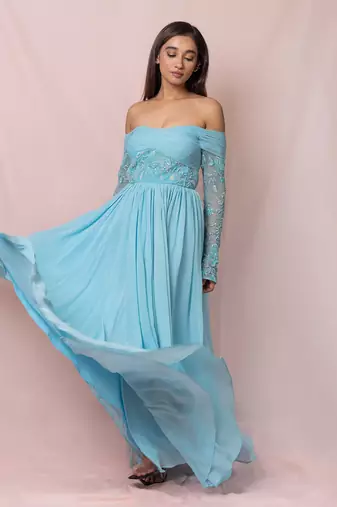 Liliane Sky Blue Off Shoulder Gown