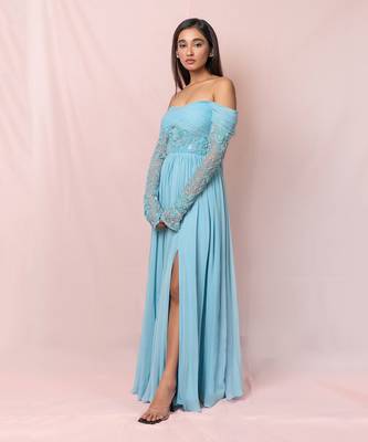 Liliane Sky Blue Off Shoulder Gown 5